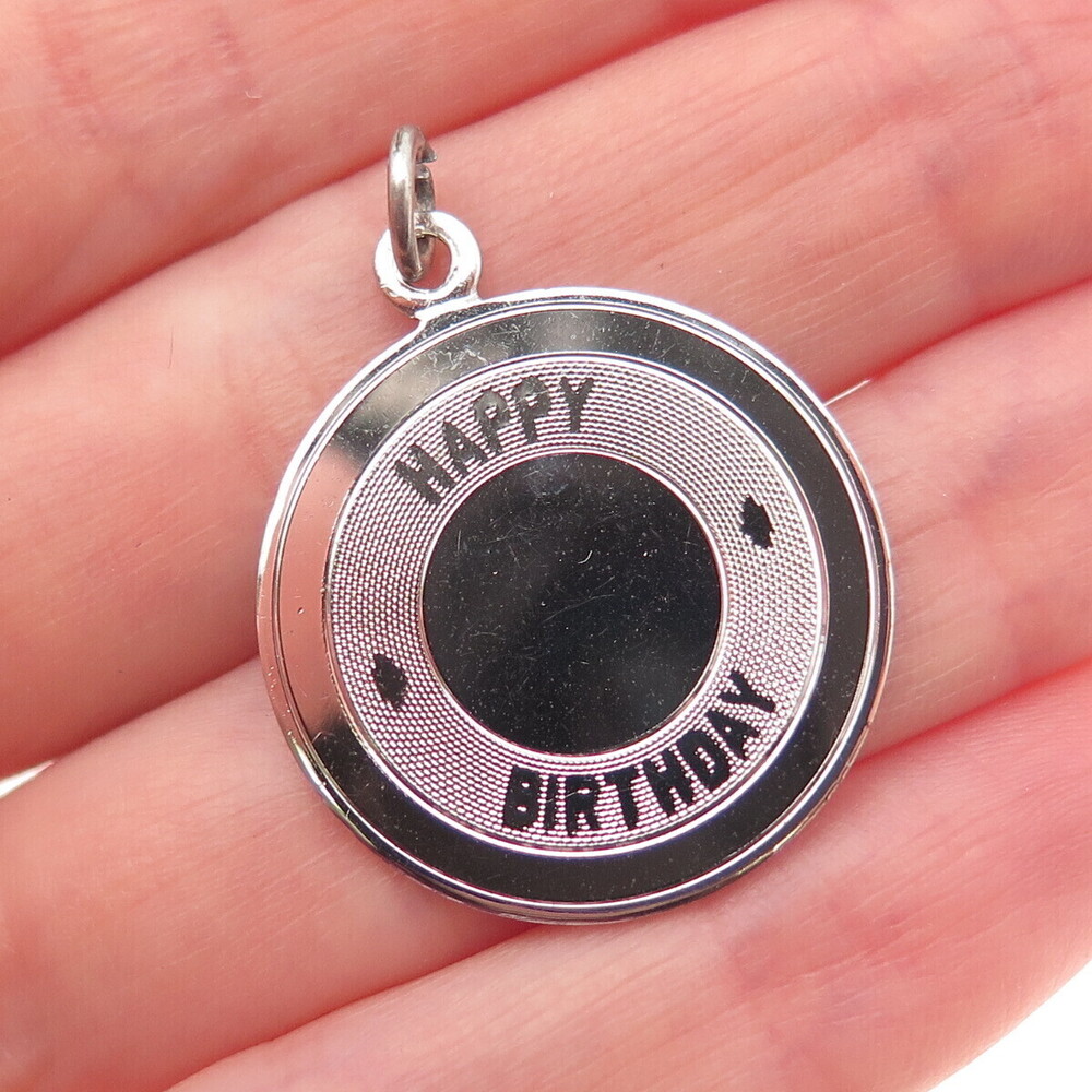 WELLS 925 Sterling Silver Vintage Happy Birthday Charm Pendant